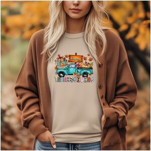 Gildan Tee, Happy Thanksgiving with Vintage Teal Pickup Truck